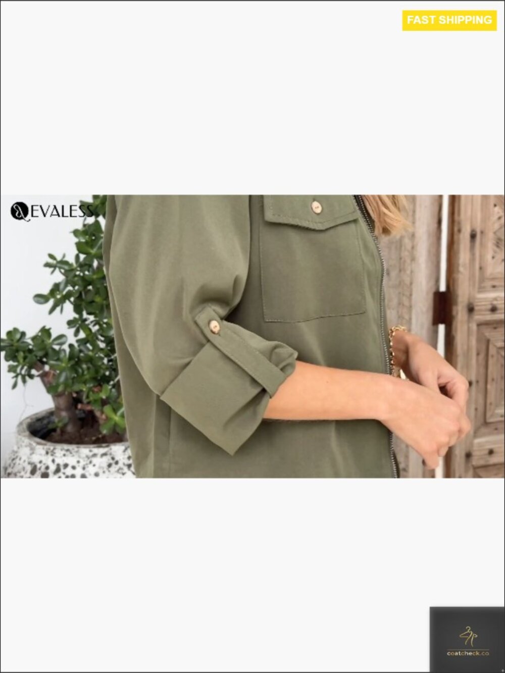 Utility Crop Jacket Zip Up Roll Tab Sleeves Drawstring Hem Lightweight Casual - Picture 6 of 6